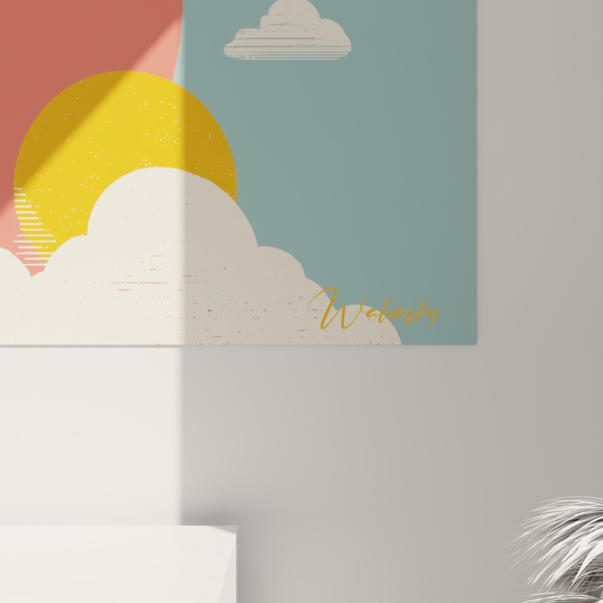 Détail du tableau Lama montrant le grain du pelage blanc et les nuances corail et bleu poudré