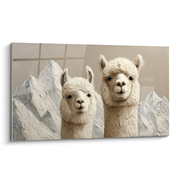 Cuadro Dúo Blanco y Beige con Montañas Nevadas - Miradas de la Cordillera - Edición Lama