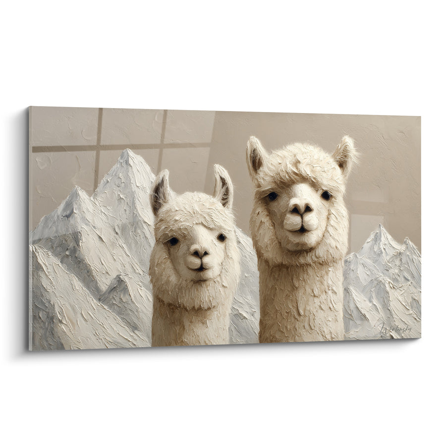 Tableau Duo blanc et beige aux montagnes enneigées - Regards de la cordillère - Edition Lama