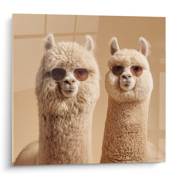 Tableau Duo de lamas beige à lunettes - Duo complice - Edition Lama
