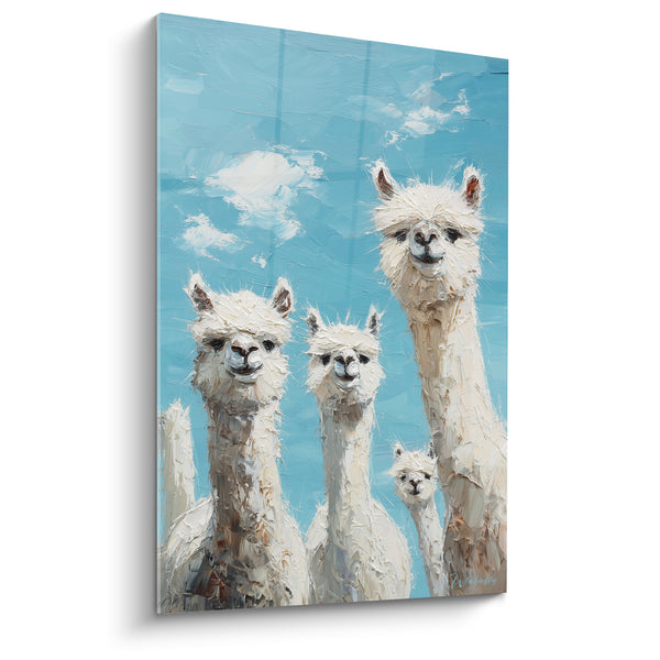 Tableau Lamas blancs sous ciel bleu ciel - Famille curieuse - Edition Lama