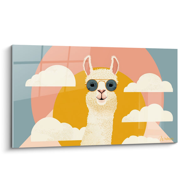 Tableau Lama blanc à lunettes rondes bleues - Escapade ensoleillée - Edition Lama