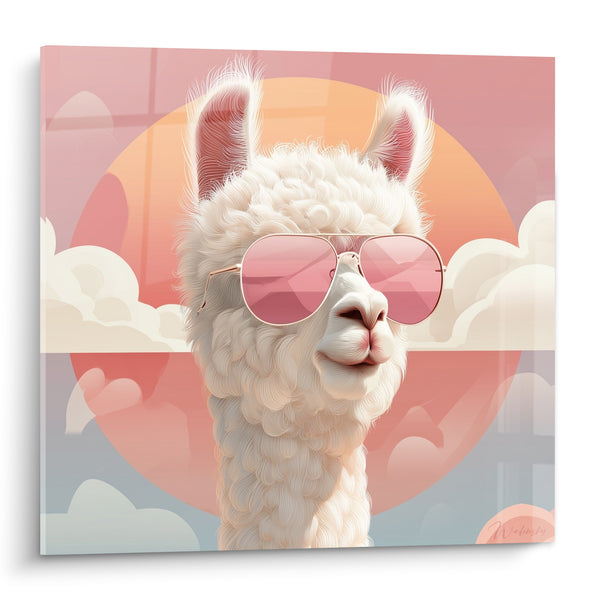Tableau Lama blanc aux lunettes roses - Attitude ensoleillée - Edition Lama