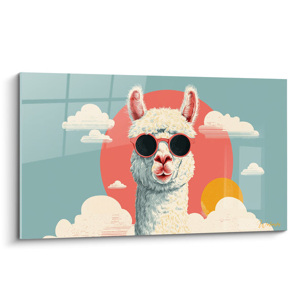 Tableau Lama blanc bleu poudré lunettes rondes - Attitude solaire - Edition Lama