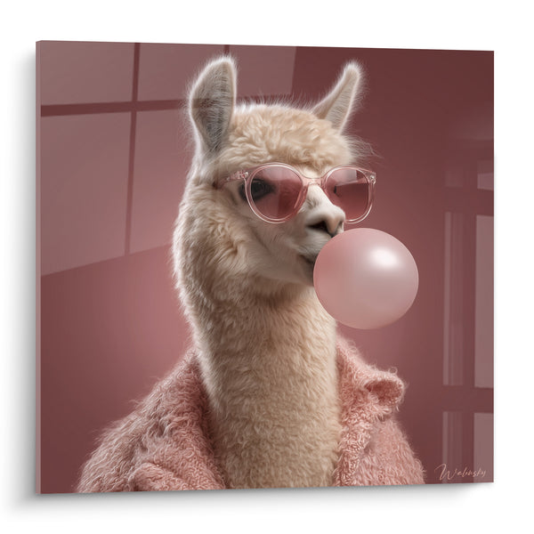 Tableau Lama lunettes roses bulle chewing-gum - Insolence gourmande - Edition Lama