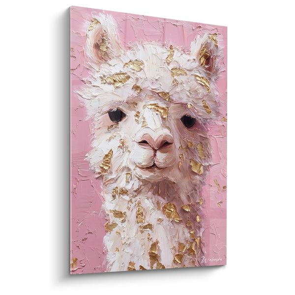 Tableau Lama blanc et rose éclats dorés - Douceur poudrée - Edition Lama