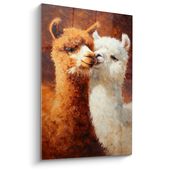 Tableau Duo roux et blanc museaux blottis - Fond brun texturé - Edition Lama