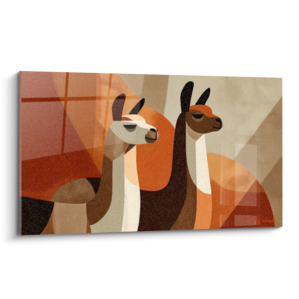 Tableau Lamas duo aux tons terracotta et brun - Voyage andin - Edition Lama