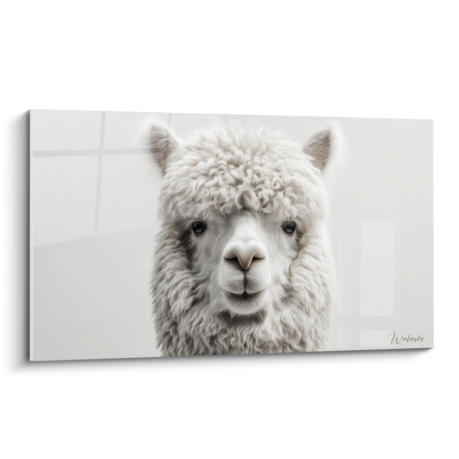 Tableau Lama à la toison blanche bouclée - Regard des cimes - Edition Lama