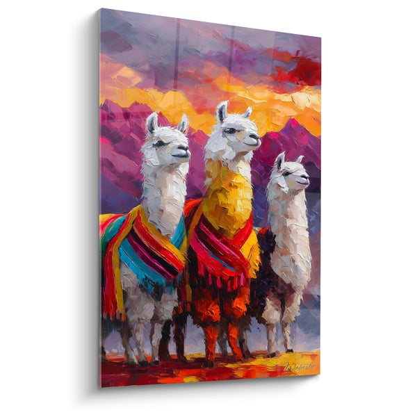 Tableau Trio blanc et jaune aux châles rayés - Ciel embrasé au couchant - Edition Lama