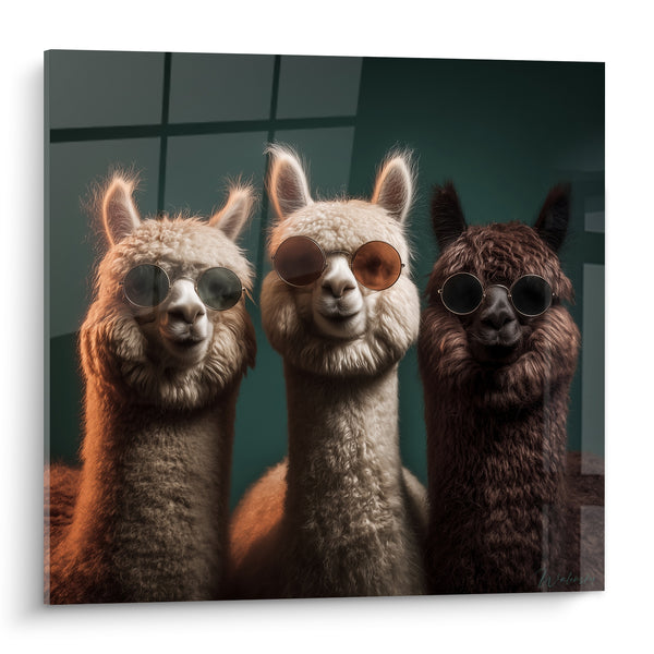 Tableau Trio de lamas beige et brun à lunettes - Bande de copains stylés - Edition Lama
