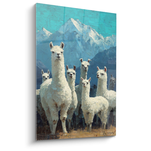 Tableau Lamas blancs devant montagnes turquoise - Veille des sommets - Edition Lama