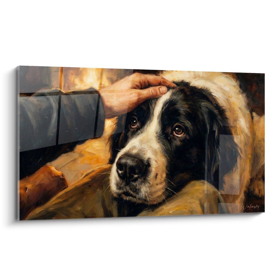 Tableau Landseer Bicolore avec Main Bienveillante - Complicité Canine - Edition Landseer