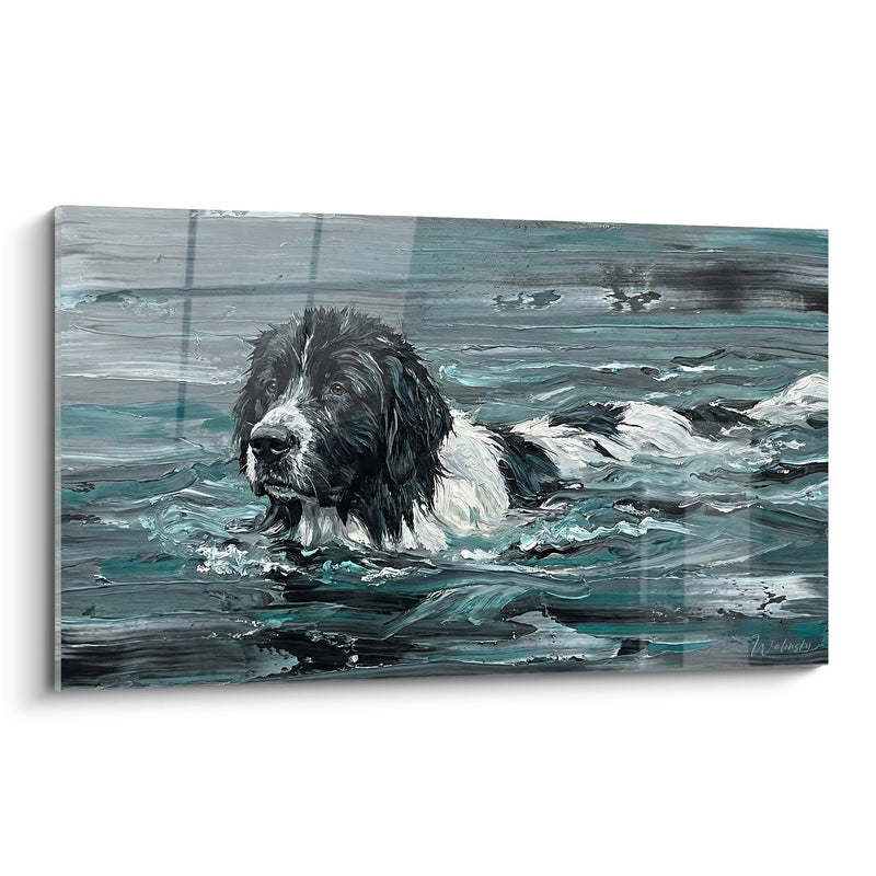 Landseer Dog Painting Grey and Turquoise Waters - Aquatic Majesty - Landseer Edition