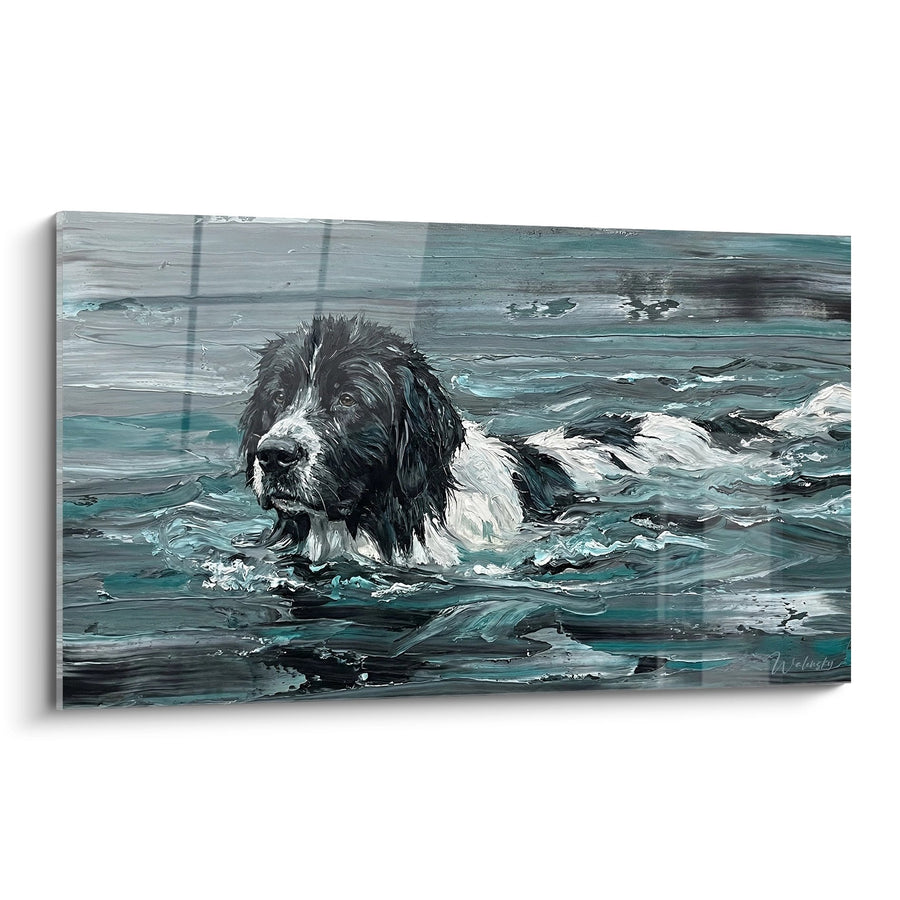 Tableau Chien Landseer aux Eaux Grises et Turquoise - Majesté Aquatique - Edition Landseer