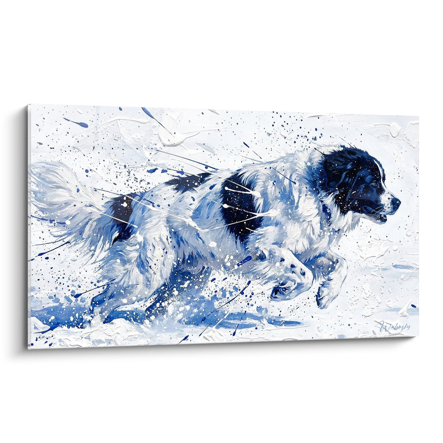 Obraz psa Landseer z Niebiesko-Białe Spostrz - Wodna Rozweselenie - Edycja Landseer