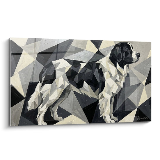 quadro landseer poligonale stile geometrico moderno bianco nero beige sfaccettature triangolari arte contemporanea