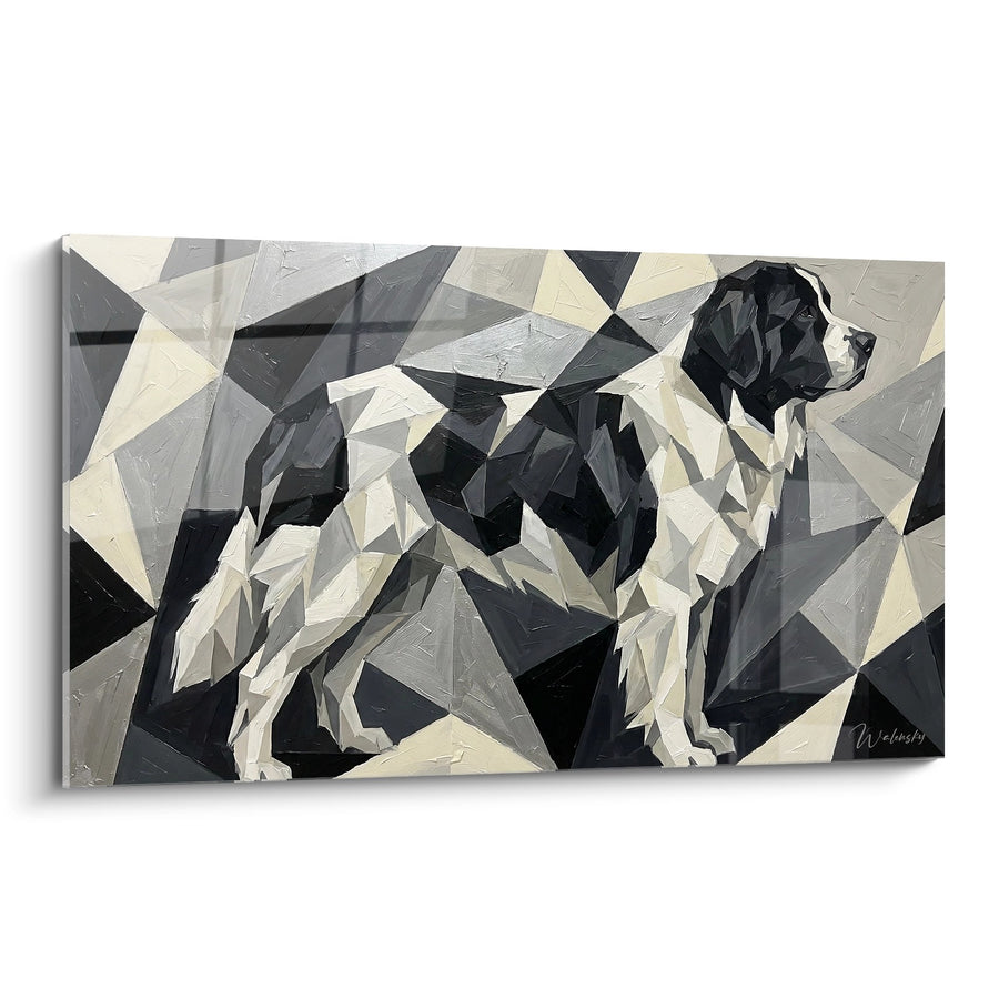 Tableau Landseer polygonal noir blanc beige style origami moderne - Géométrie canine - Edition Landseer