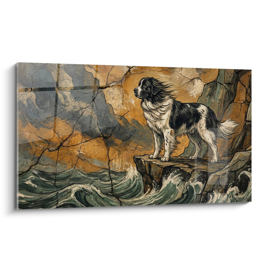 Tableau Landseer aux Rochers Dorés Face aux Vagues Émeraude - Fidélité Sauvage - Edition Landseer