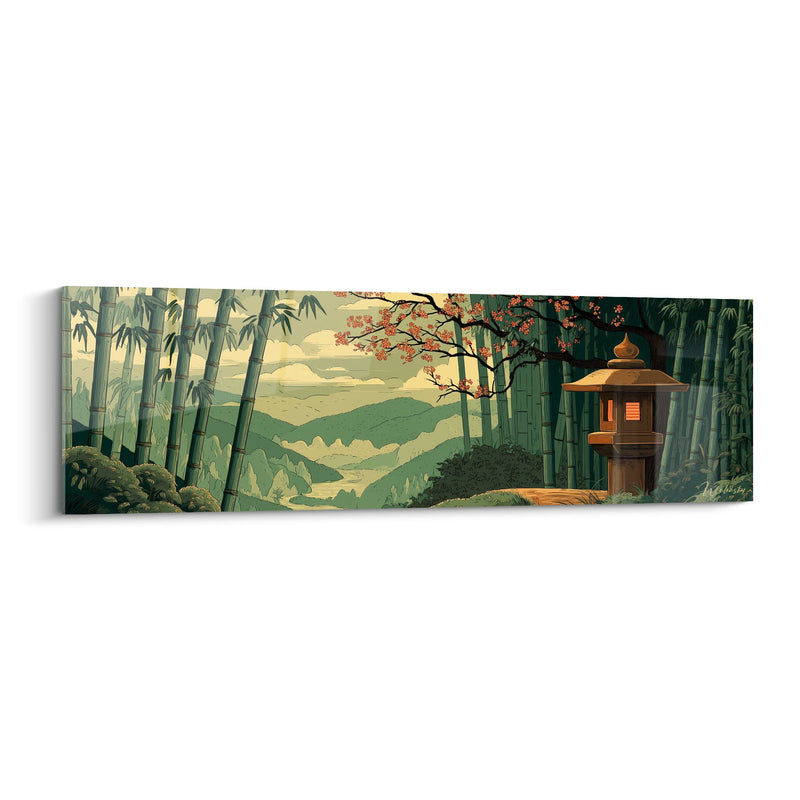 Tableau paysage asiatique avec lanterne traditionnelle et bambous au coucher du soleil - Sérénité orientale - Edition Lanterne