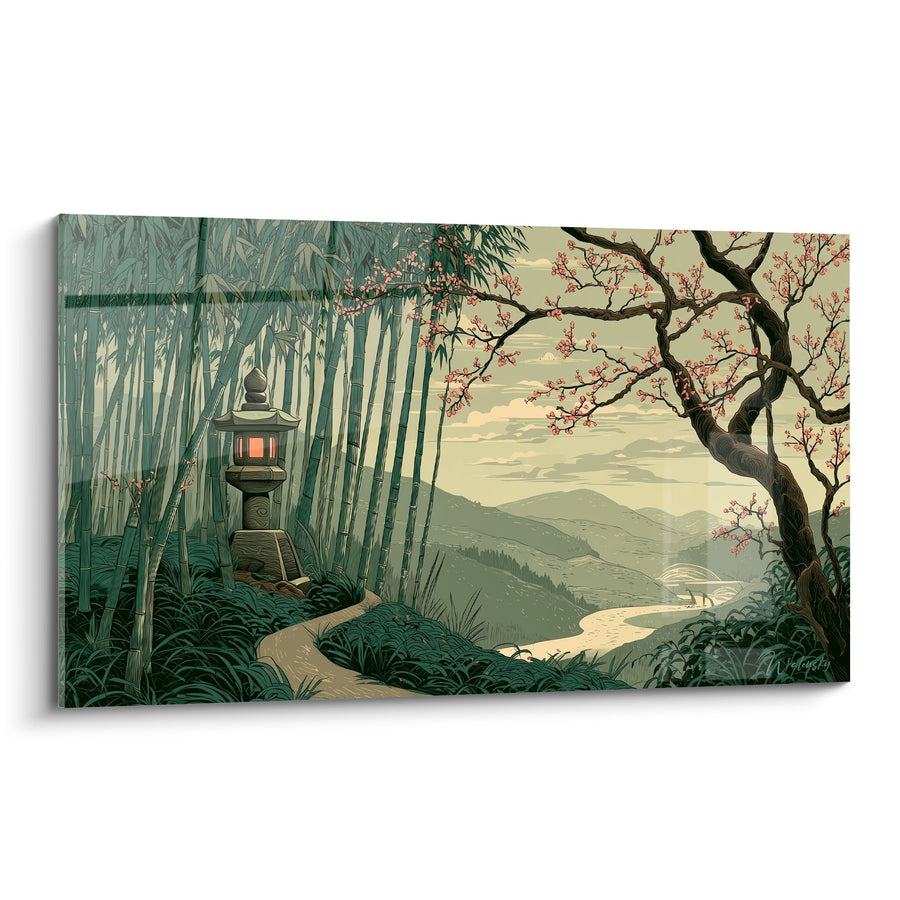 Tableau paysage japonais avec lanterne de pierre et cerisier en fleurs - Sérénité orientale - Edition Lanterne