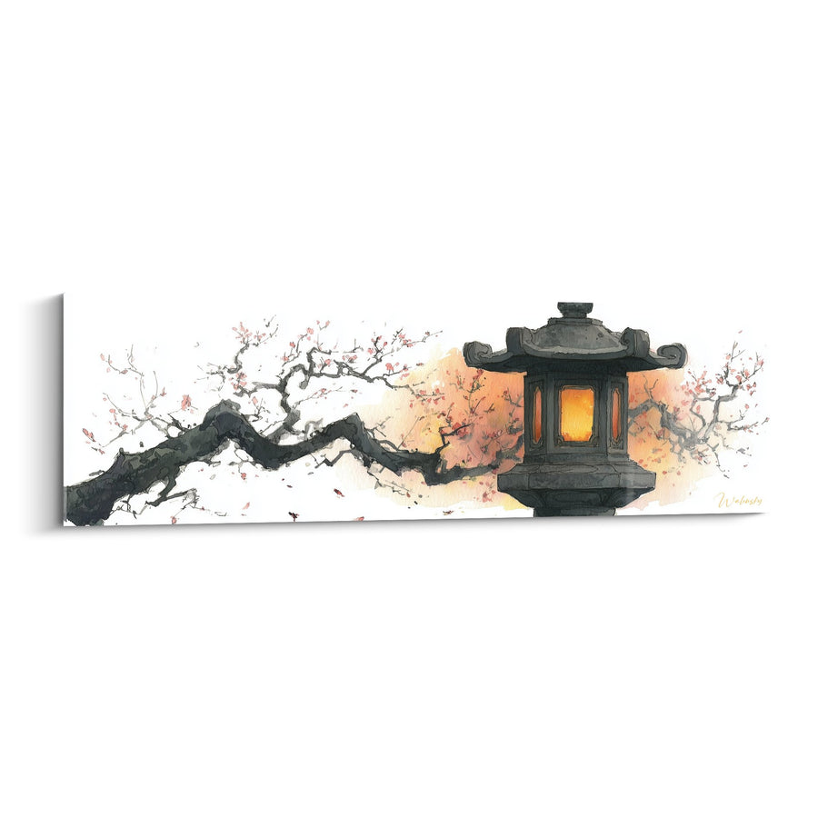 Tableau Branche de Cerisier et Lanterne Japonaise Orange - Sérénité Zen - Edition Lanterne