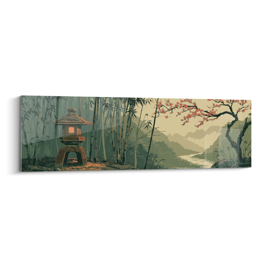 Tableau Paysage Japonais avec Lanterne en Pierre et Cerisier en Fleurs - Sérénité Zen - Edition Lanterne