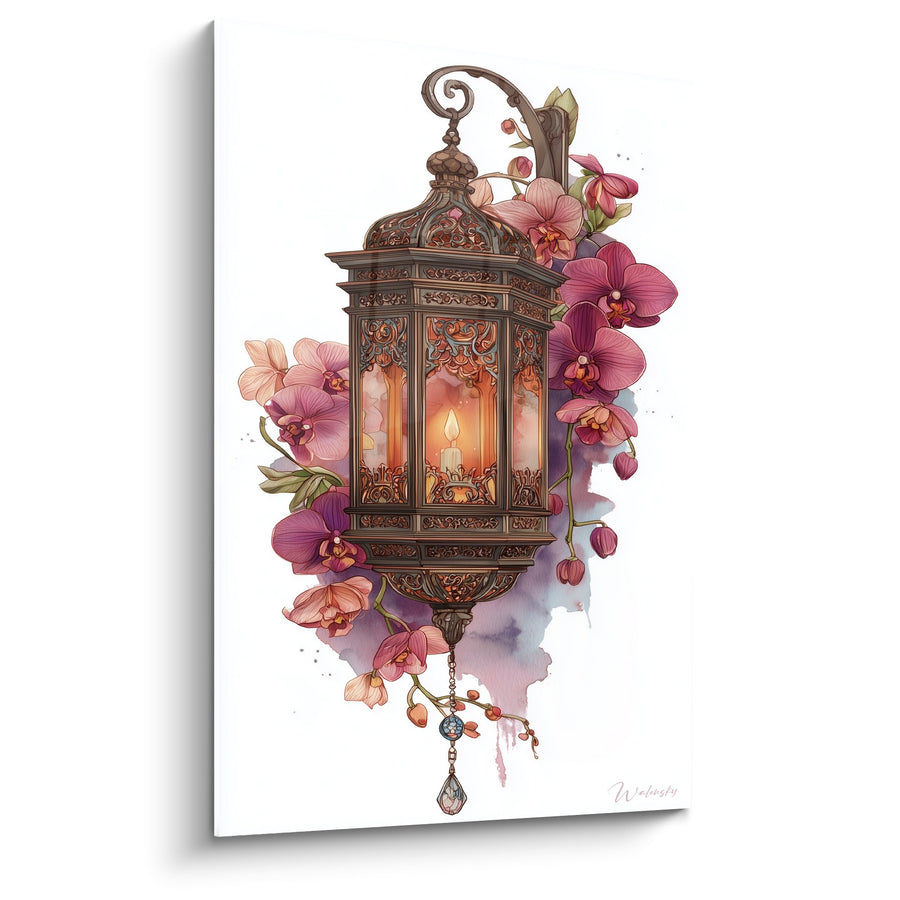 Tableau Lanterne Orientale Bronze et Orchidées Roses - Éclat Mystique - Edition Lanterne