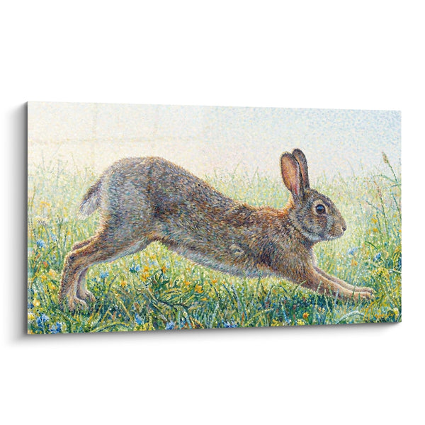 Cuadro Conejo Saltando en Pradera Floral Estilo Puntillista - Movimiento Salvaje - Edición Conejo