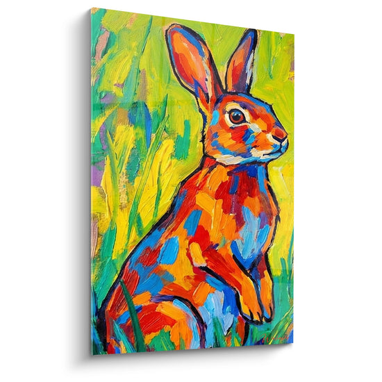 Quadro Coniglio Multicolore dai Toni Vivaci Arancione e Blu - Splendore Fauve - Edizione Coniglio