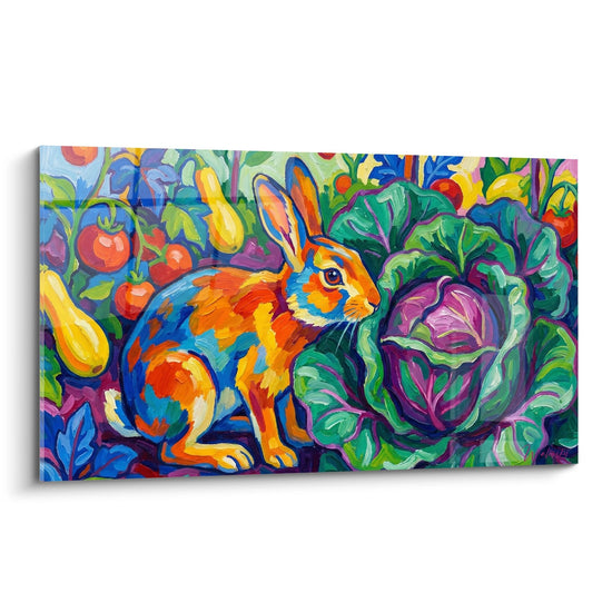 Quadro Coniglio Multicolore nell'Orto - Esplosione Vegetale - Edizione Coniglio