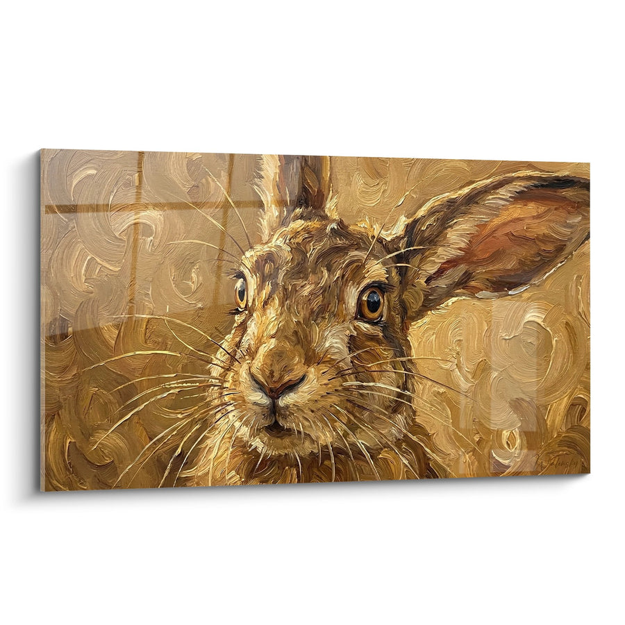 Tableau Lapin Aux Tons Dorés Style Peinture À L'Huile - Regard Intense - Edition Lapin