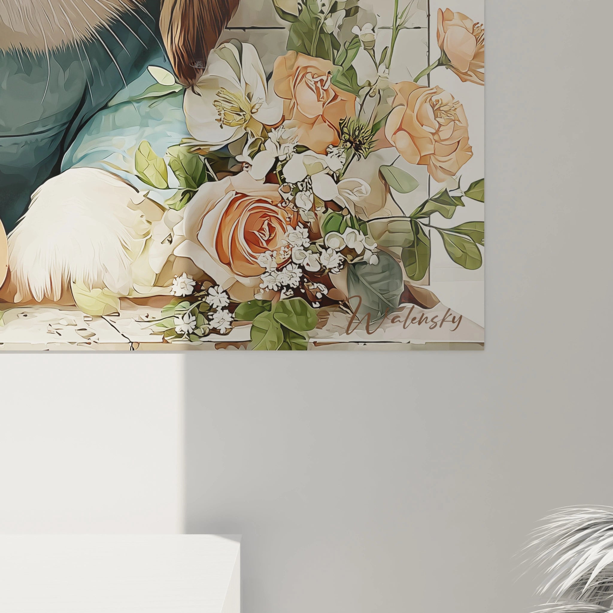 Walensky tableau mural lapins de Pâques imprimé floral montrant pattes de lapin et roses