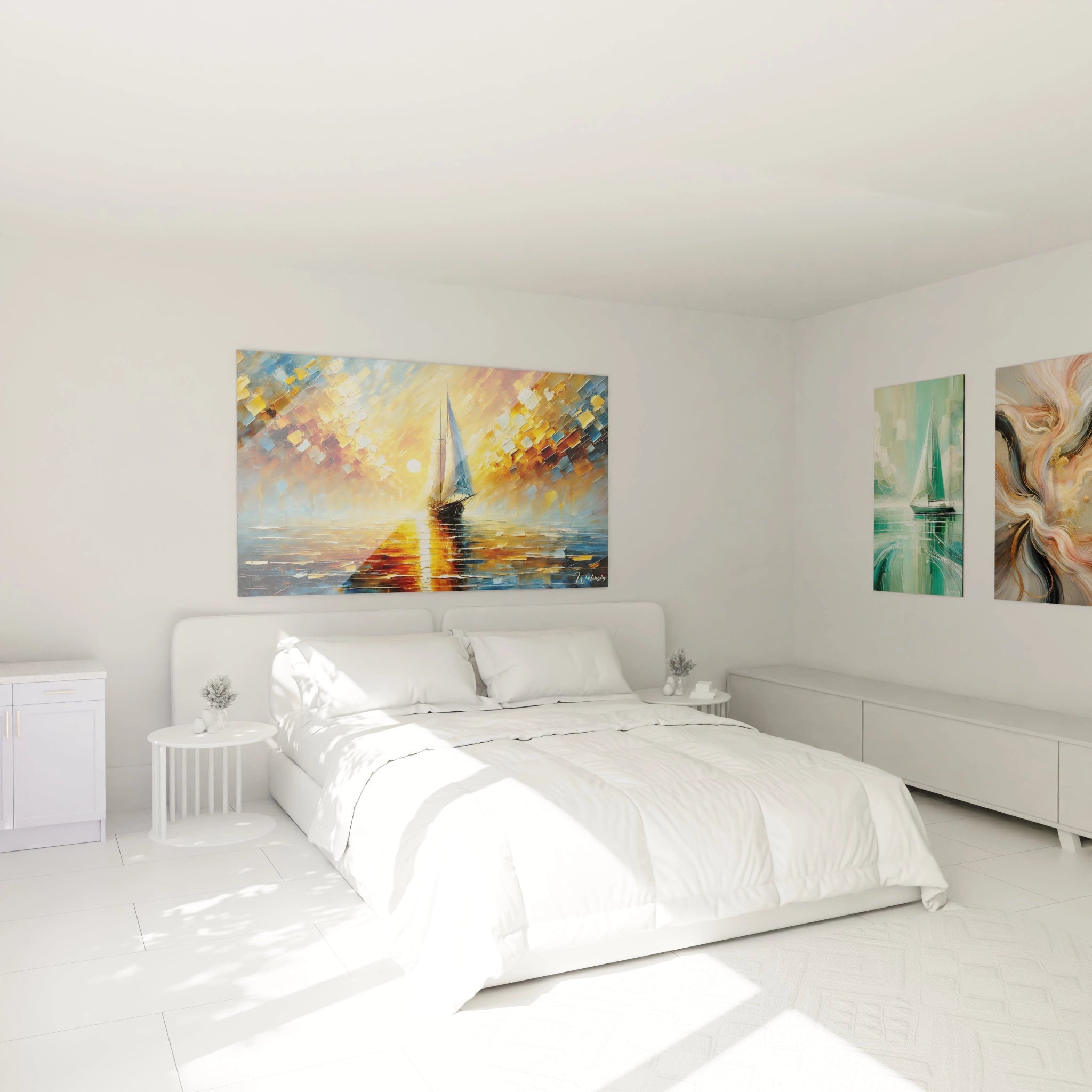 Sublimez votre chambre avec ce tableau voilier, accroché au-dessus du lit. Les couleurs dynamiques apportent une touche de sérénité et d'aventure à votre espace. Tableau Chambre