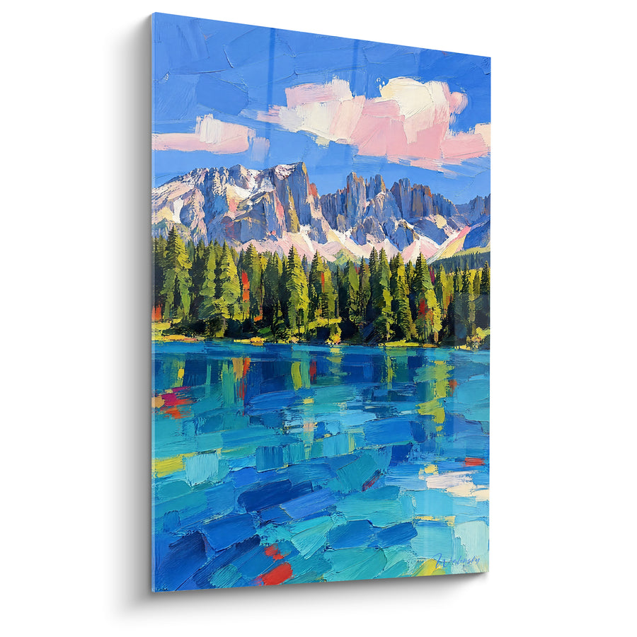 Tableau Lac alpin turquoise et sapins verts - Sérénité des cimes - Edition Latemar Italie
