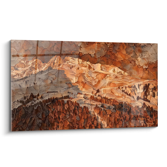 Tableau Montagne enneigée aux teintes ocre et anthracite - Lueur du soir alpine - Edition Latemar Italie