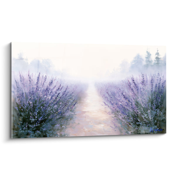 Tableau Champ de lavande allée brumeuse mauve - Sentier embrumé - Edition Lavande