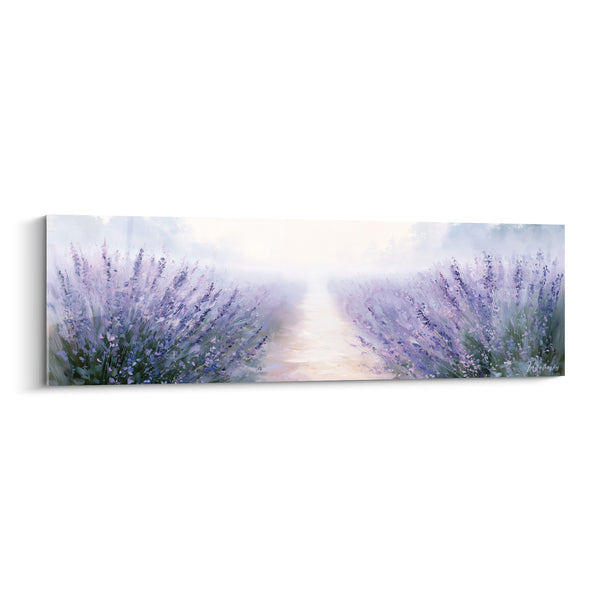 Tableau Champ violet et brume dorée - Sentier du petit matin - Edition Lavande