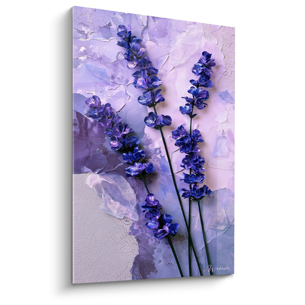 Tableau Lavande bleu indigo et fond mauve texturé - Fraîcheur provençale - Edition Lavande