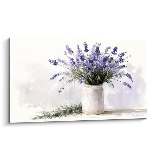 Tableau Bouquet violet et blanc dans un pot - Instant champêtre - Edition Lavande