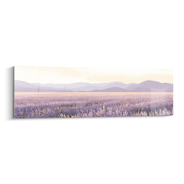 Tableau Champ mauve et crème aux collines lointaines - Aube silencieuse - Edition Lavande