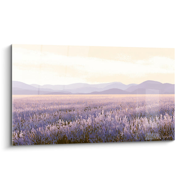 Tableau Champ mauve et crème sous collines lointaines - Silence estival - Edition Lavande