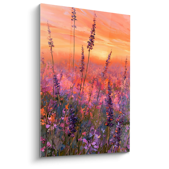 Tableau Champ de lavande orange et violet - Crépuscule en fleurs - Edition Lavande
