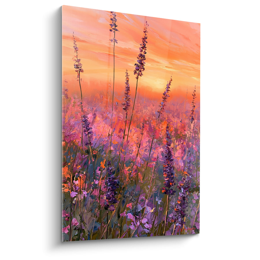 Tableau Champ de lavande orange et violet - Crépuscule en fleurs - Edition Lavande