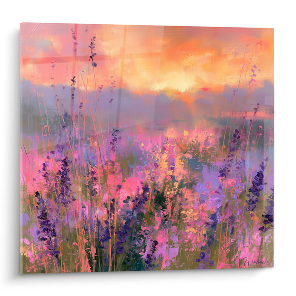 Tableau Champ de lavande aux tons orangés violets - Instant de répit - Edition Lavande