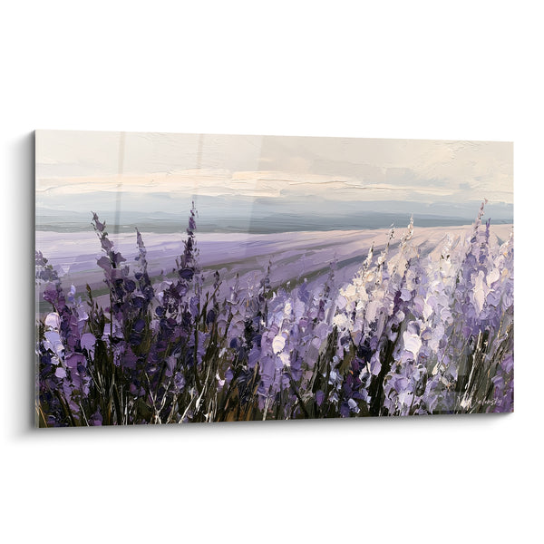 Tableau Champ de lavande violet et blanc au couteau - Sillon parfumé - Edition Lavande
