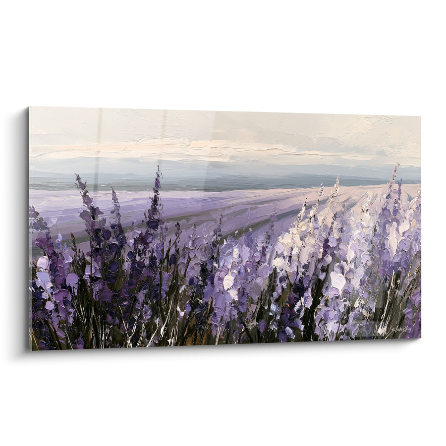 Tableau Champ de lavande violet et blanc au couteau - Sillon parfumé - Edition Lavande