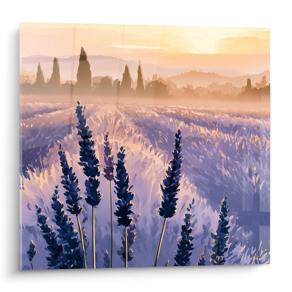 Tableau Champ de lavande violet et doré - Lever sur Provence - Edition Lavande