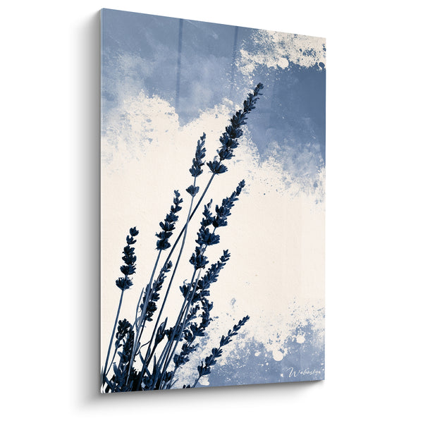 Tableau Épis bleu marine et blanc aux nuages éclaboussés - Tiges élancées penchées - Edition Lavande