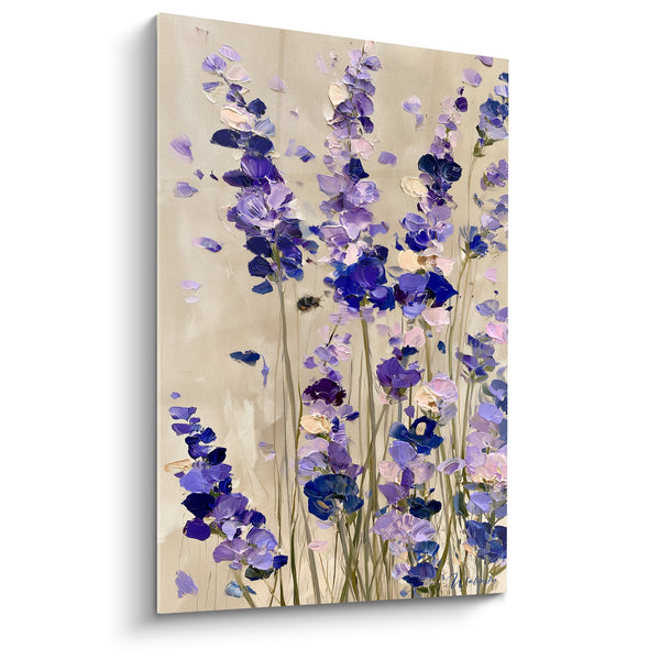 Tableau Épis violets et beige et abeille - Bourdonnement estival - Edition Lavande